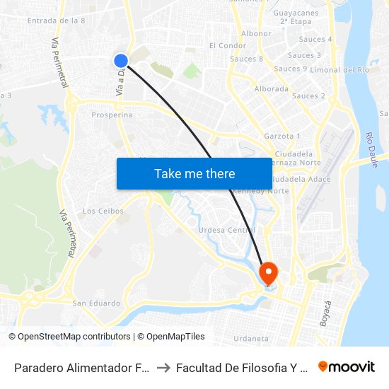 Paradero Alimentador Florida to Facultad De Filosofia Y Letras map