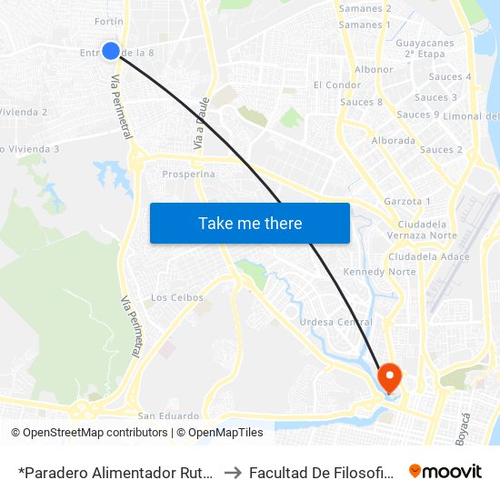 *Paradero Alimentador Ruta Casuarina to Facultad De Filosofia Y Letras map