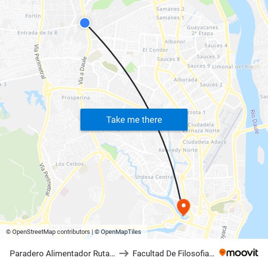 Paradero Alimentador Ruta Casuarina to Facultad De Filosofia Y Letras map