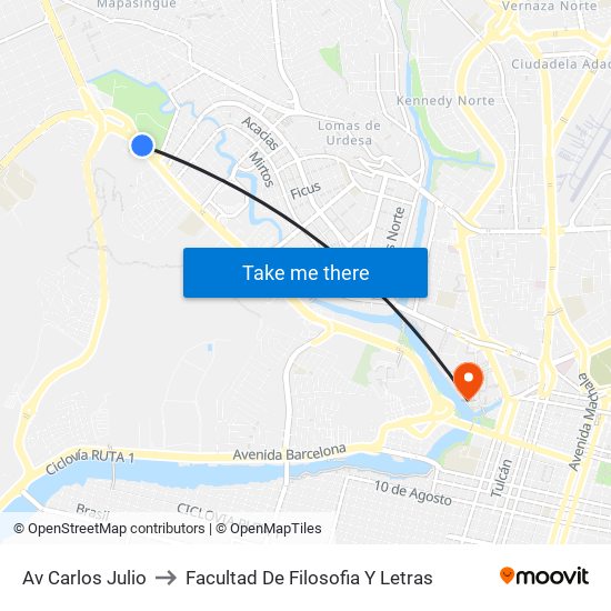 Av Carlos Julio to Facultad De Filosofia Y Letras map