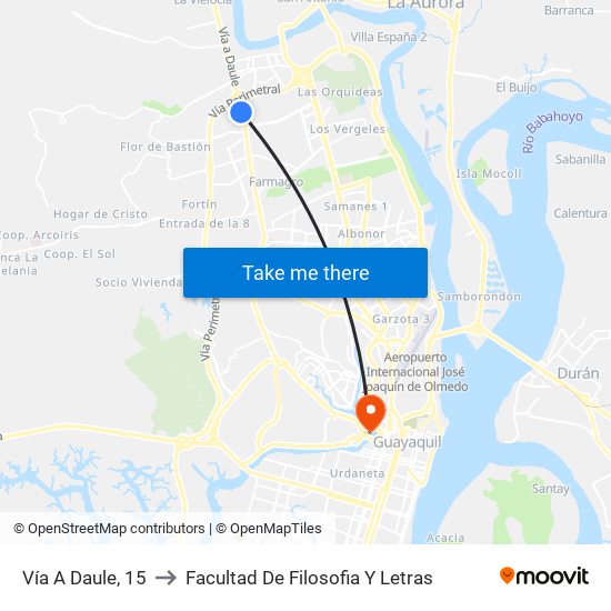 Vía A Daule, 15 to Facultad De Filosofia Y Letras map
