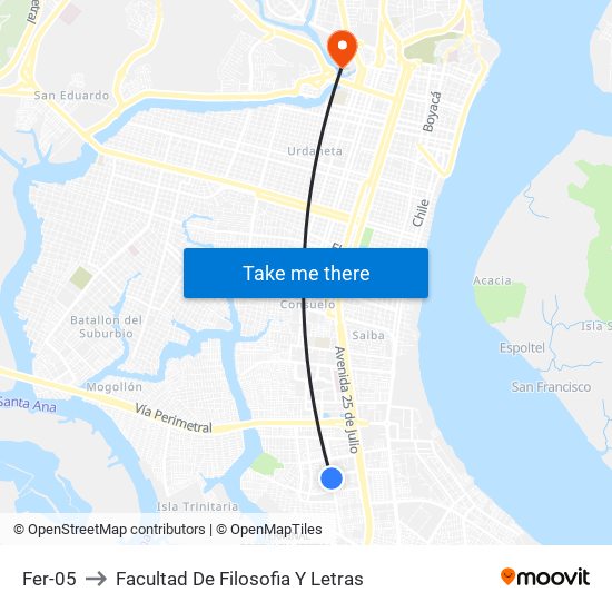 Fer-05 to Facultad De Filosofia Y Letras map