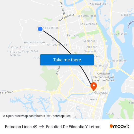 Estacion Linea 49 to Facultad De Filosofia Y Letras map