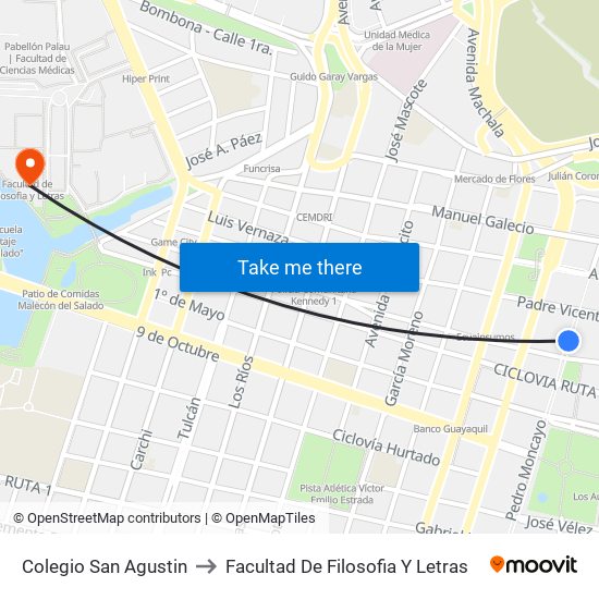 Colegio San Agustin to Facultad De Filosofia Y Letras map