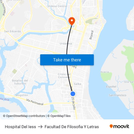 Hospital Del Iess to Facultad De Filosofia Y Letras map