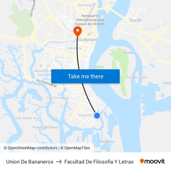 Union De Bananeros to Facultad De Filosofia Y Letras map