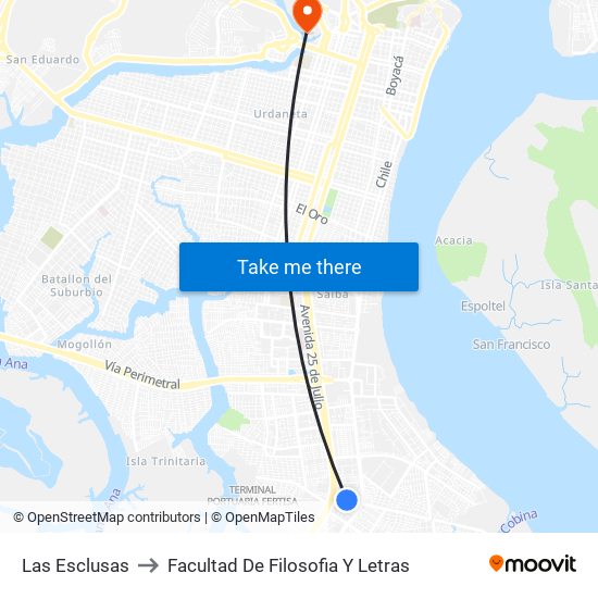 Las Esclusas to Facultad De Filosofia Y Letras map