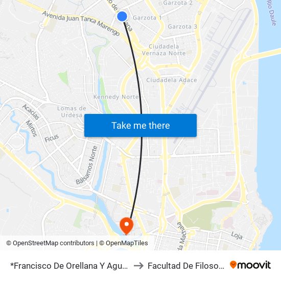 *Francisco De Orellana Y Agustin Freire Ycaza to Facultad De Filosofia Y Letras map