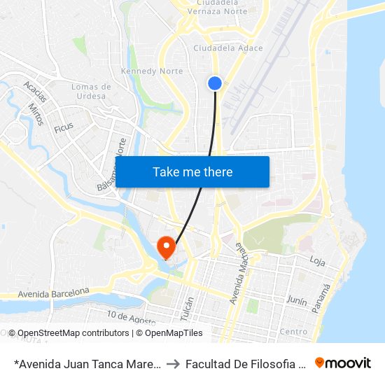 *Avenida Juan Tanca Marengo, 107 to Facultad De Filosofia Y Letras map