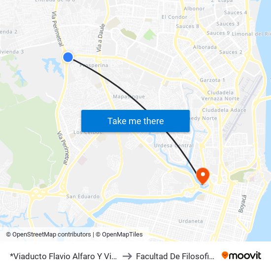 *Viaducto Flavio Alfaro Y Via Perimetral to Facultad De Filosofia Y Letras map