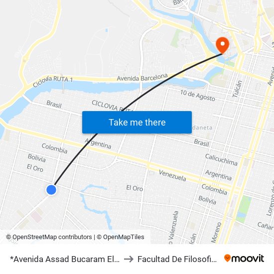 *Avenida Assad Bucaram Elmalin, 2313 to Facultad De Filosofia Y Letras map