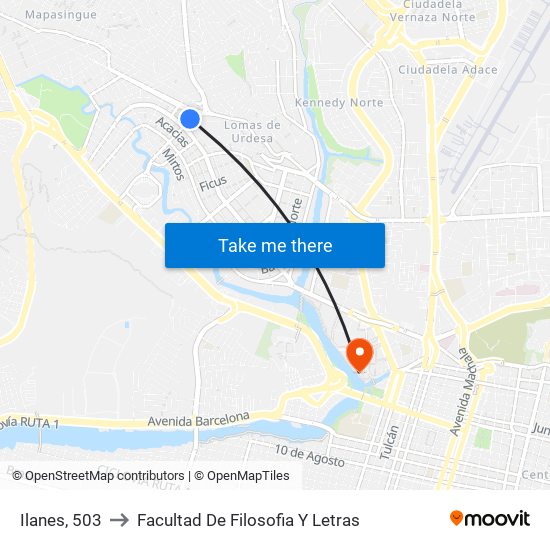 Ilanes, 503 to Facultad De Filosofia Y Letras map
