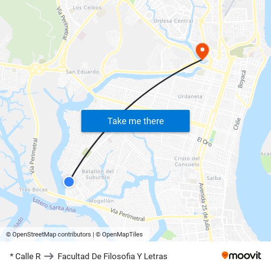 * Calle R to Facultad De Filosofia Y Letras map