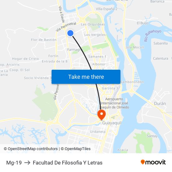Mg-19 to Facultad De Filosofia Y Letras map