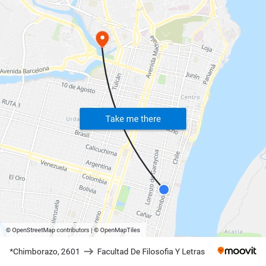 *Chimborazo, 2601 to Facultad De Filosofia Y Letras map