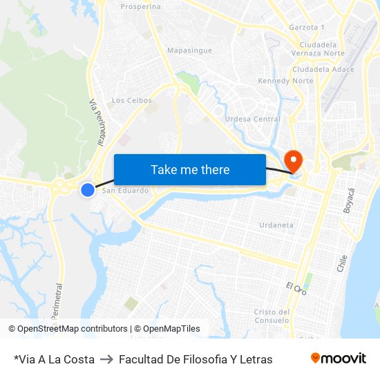 *Via A La Costa to Facultad De Filosofia Y Letras map