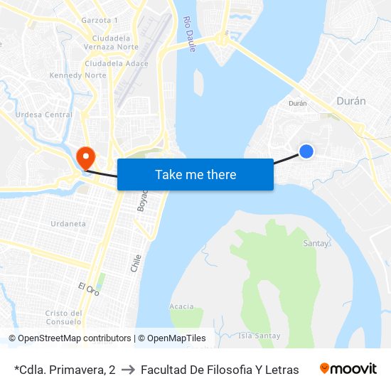*Cdla. Primavera, 2 to Facultad De Filosofia Y Letras map