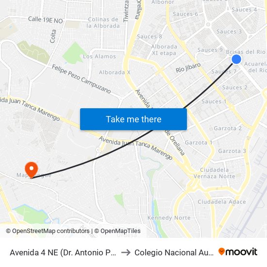 Avenida 4 NE (Dr. Antonio Parra Velasco) Y 4to Callejon 16a to Colegio Nacional Augusto Mendoza Moreira map