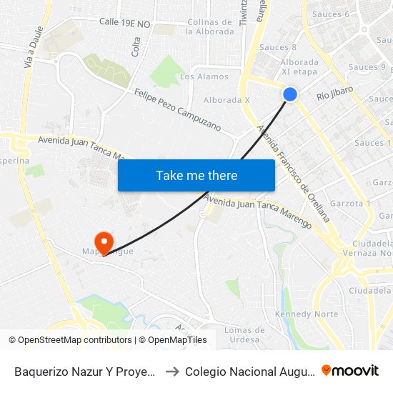 Baquerizo Nazur   Y  Proyeccion 1er Callejon 18 NE to Colegio Nacional Augusto Mendoza Moreira map