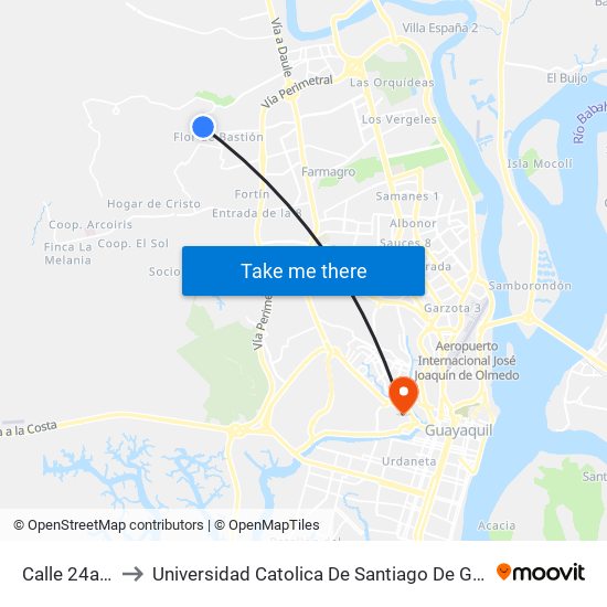Calle 24a No to Universidad Catolica De Santiago De Guayaquil map