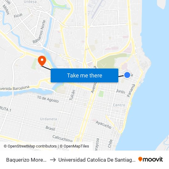Baquerizo Moreno Y Loja to Universidad Catolica De Santiago De Guayaquil map