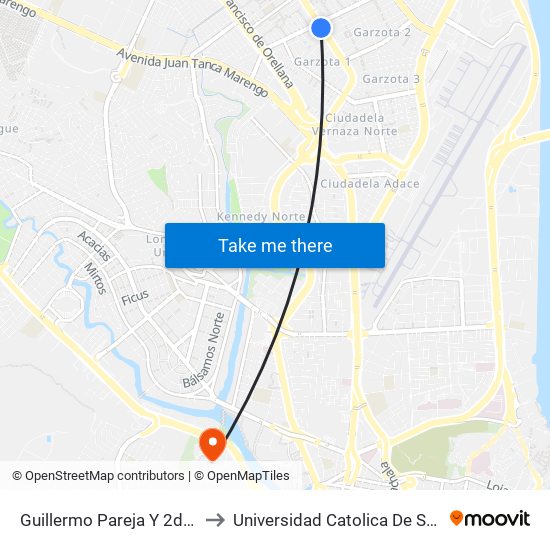 Guillermo Pareja Y  2do Callejon 15e N-E to Universidad Catolica De Santiago De Guayaquil map
