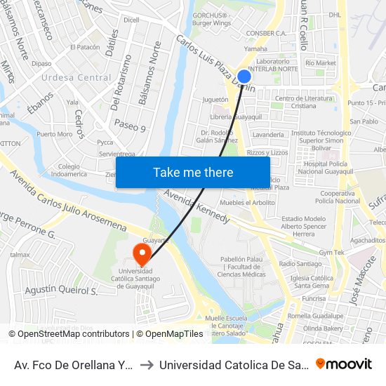 Av. Fco De Orellana  Y  6to Pasaje 9 No to Universidad Catolica De Santiago De Guayaquil map