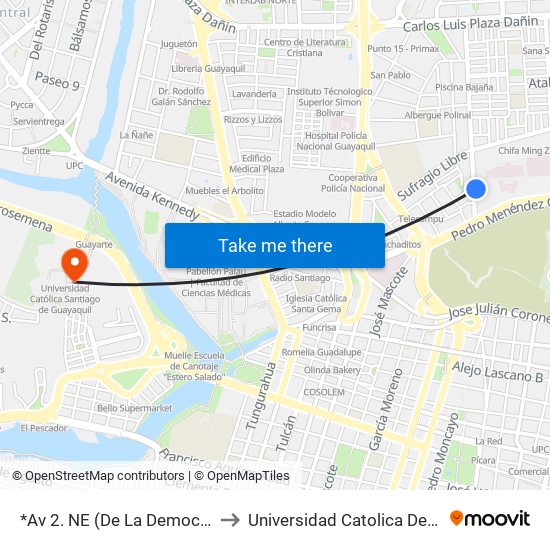 *Av 2. NE (De La Democracia)  Y Callejon 10 NE to Universidad Catolica De Santiago De Guayaquil map