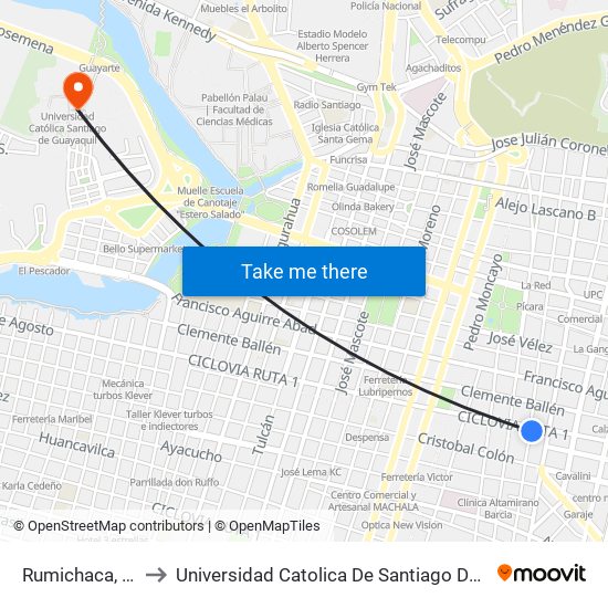 Rumichaca, 1402 to Universidad Catolica De Santiago De Guayaquil map