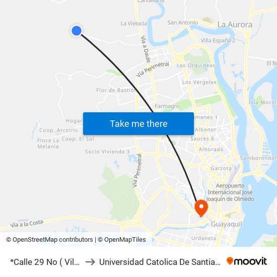 *Calle 29 No ( Villa Bonita  ) to Universidad Catolica De Santiago De Guayaquil map