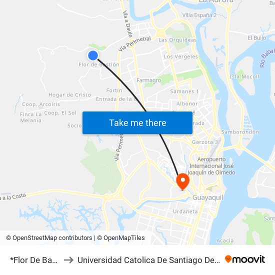 *Flor De Bastion to Universidad Catolica De Santiago De Guayaquil map