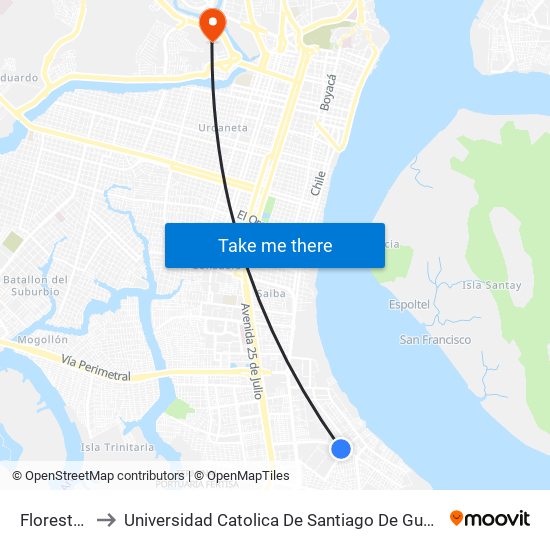 Floresta 2 to Universidad Catolica De Santiago De Guayaquil map