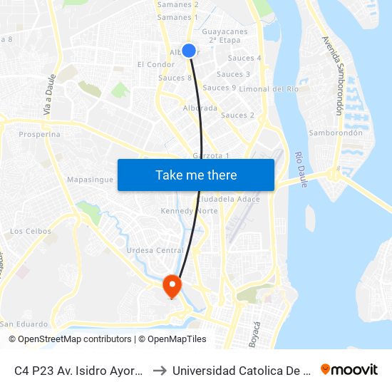 C4 P23 Av. Isidro Ayora Y  14 Paseo 19b NE to Universidad Catolica De Santiago De Guayaquil map