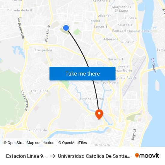 Estacion Linea 92 (Salida) to Universidad Catolica De Santiago De Guayaquil map