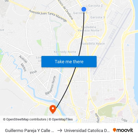 Guillermo Pareja Y  Calle 15d NE (Alejandro Idrovo) to Universidad Catolica De Santiago De Guayaquil map