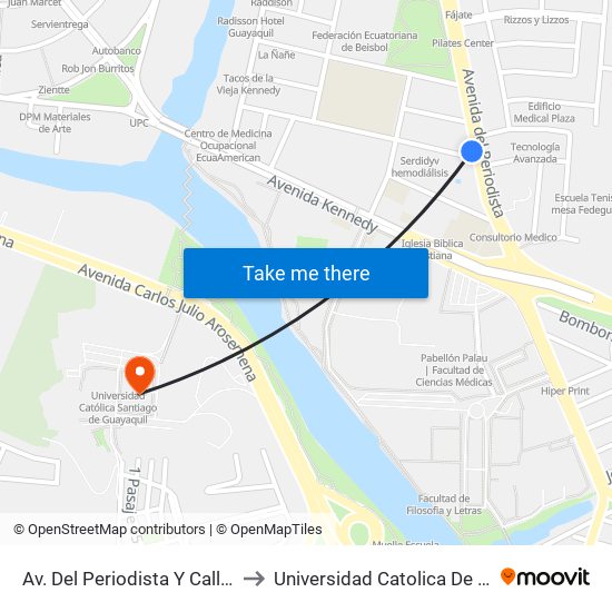 Av. Del Periodista  Y  Calle 10 No (Abel Gilbert) to Universidad Catolica De Santiago De Guayaquil map