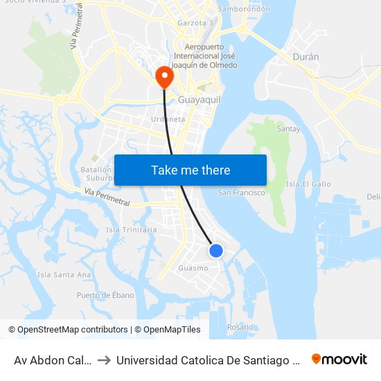 Av Abdon Calderón to Universidad Catolica De Santiago De Guayaquil map