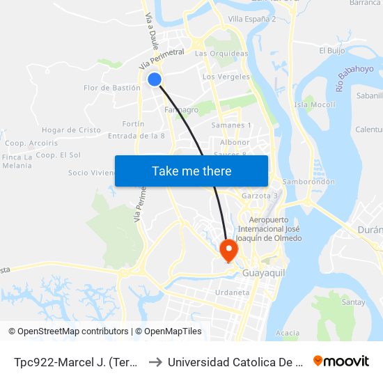 Tpc922-Marcel J. (Terminal Metro-Bastion) to Universidad Catolica De Santiago De Guayaquil map