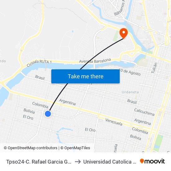 Tpso24-C. Rafael Garcia Goyena - C. Aurelio Draga Guillen to Universidad Catolica De Santiago De Guayaquil map