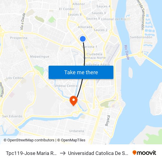 Tpc119-Jose Maria Roura Y Alameda 3 to Universidad Catolica De Santiago De Guayaquil map