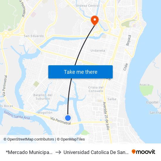 *Mercado Municipal Isla Trinitaria to Universidad Catolica De Santiago De Guayaquil map
