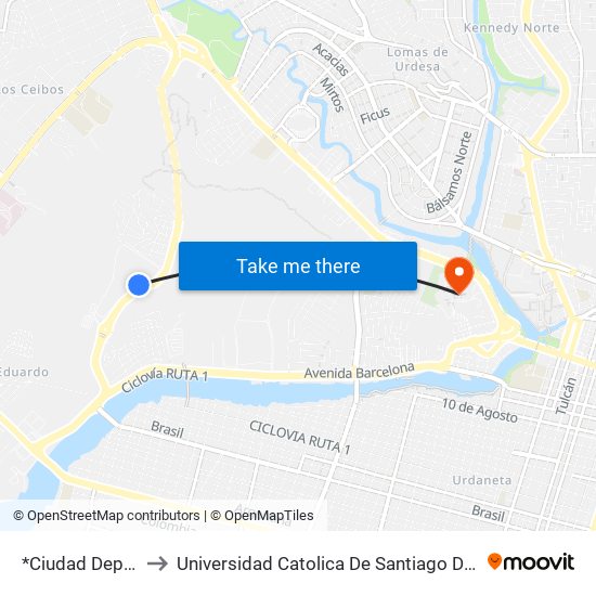 *Ciudad Deportiva to Universidad Catolica De Santiago De Guayaquil map