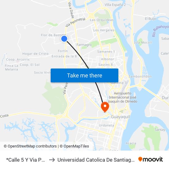*Calle 5 Y Via Perimetral to Universidad Catolica De Santiago De Guayaquil map