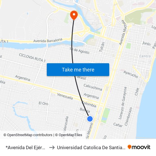 *Avenida Del Ejército, 3820a to Universidad Catolica De Santiago De Guayaquil map