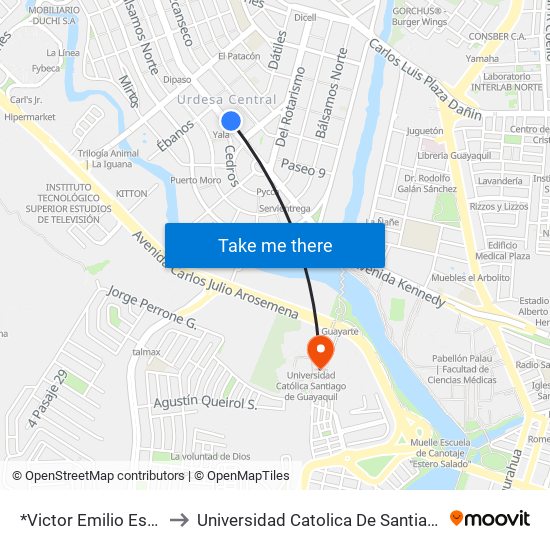 *Victor Emilio Estrada, 416 to Universidad Catolica De Santiago De Guayaquil map