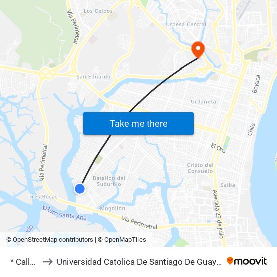 * Calle R to Universidad Catolica De Santiago De Guayaquil map
