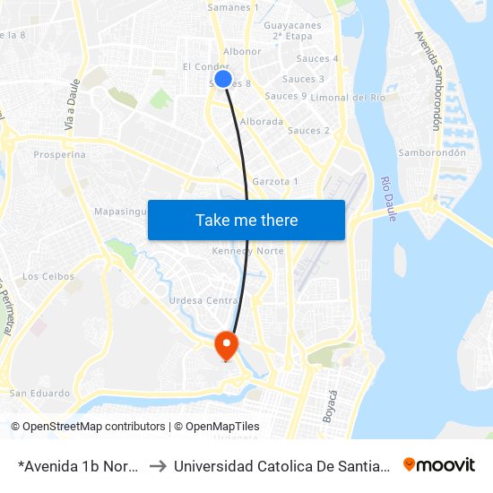 *Avenida 1b Northeast, 16 to Universidad Catolica De Santiago De Guayaquil map