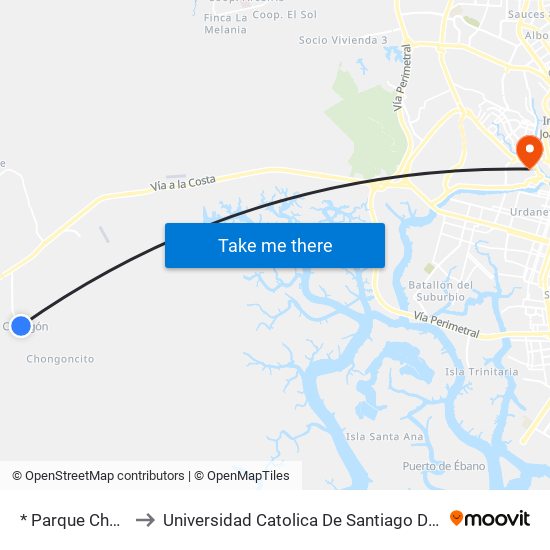 * Parque Chongon to Universidad Catolica De Santiago De Guayaquil map