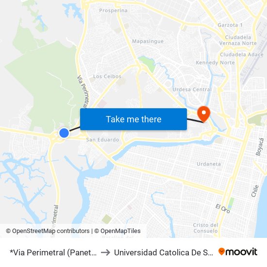 *Via Perimetral (Paneton Metropolitano) to Universidad Catolica De Santiago De Guayaquil map