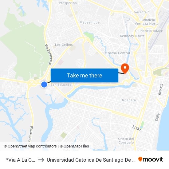 *Via A La Costa to Universidad Catolica De Santiago De Guayaquil map